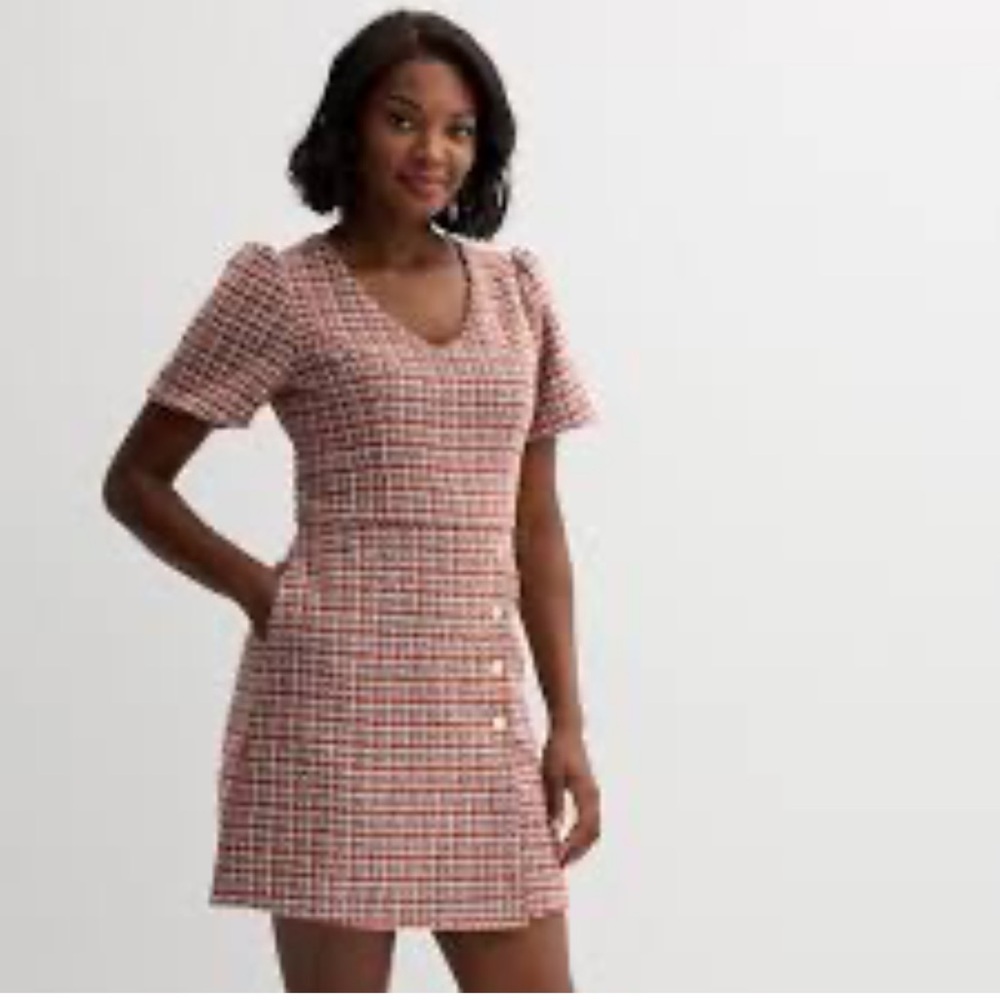Draper James Red and White Tweed Short Sleeve Dress Size 2